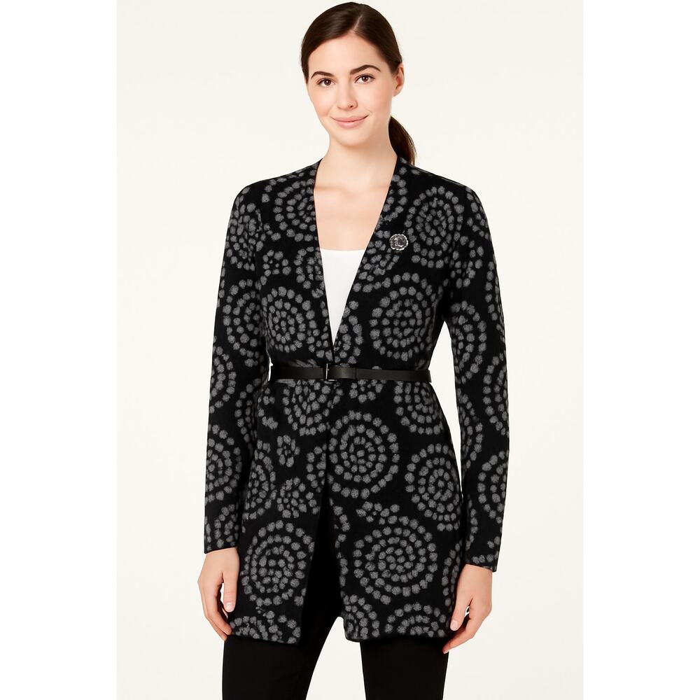 Charter Club Black Gray Dot Cardigan Women’s Size M Open Front No Closure